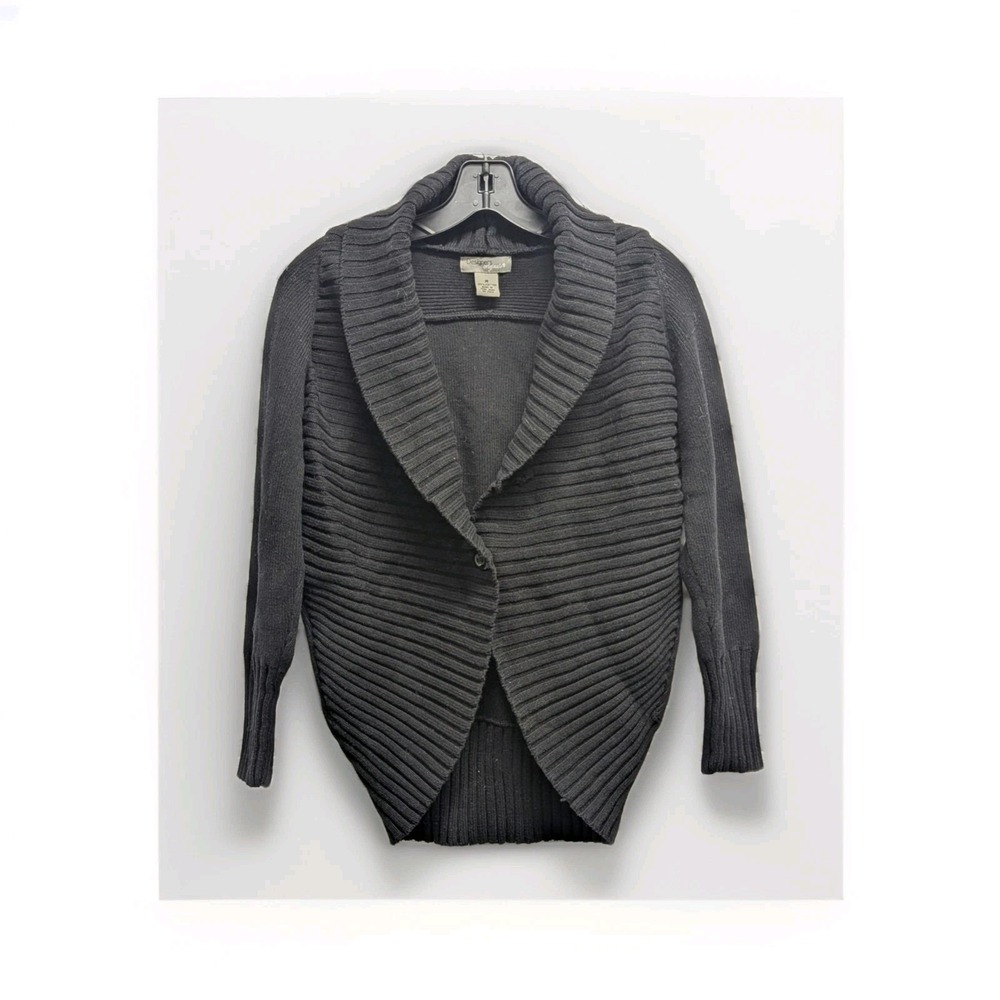 Quiet Luxury Black Shawl Collar Cotton Cardigan Sweater Designer's Original‎ M